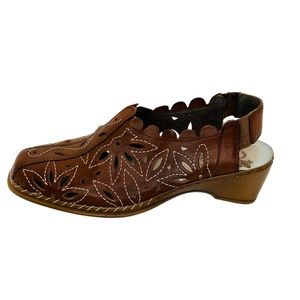 Rieker anti-stress, brown leather sling back shoes with cut out detailing size 9